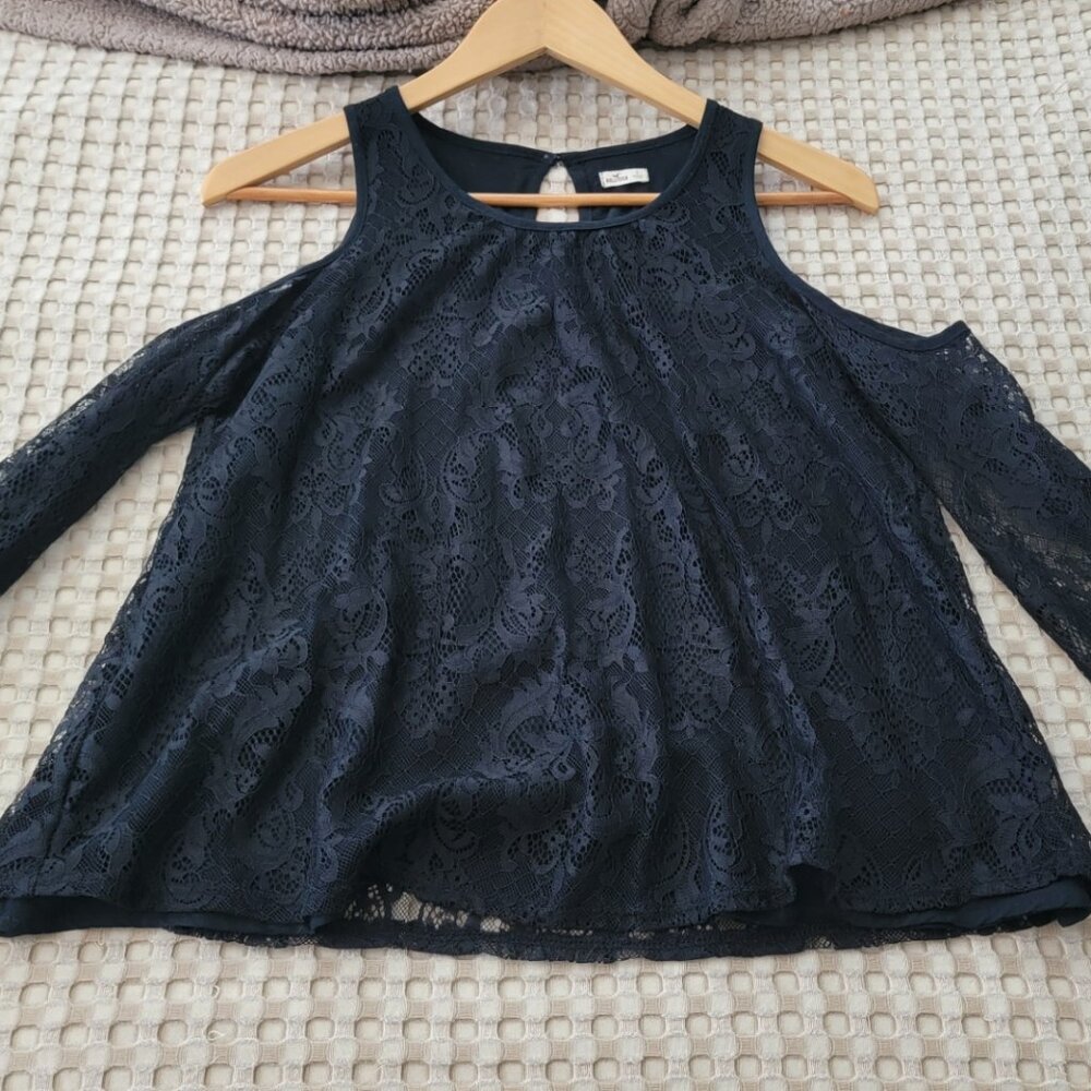 NWOT Black Lace Cold-Shoulder Top by Hollister (Size S) - TWO available!